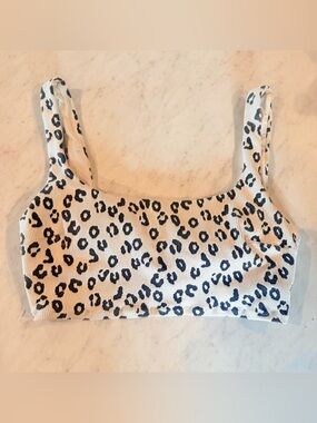 aerie White Leopard Print Bikini Top